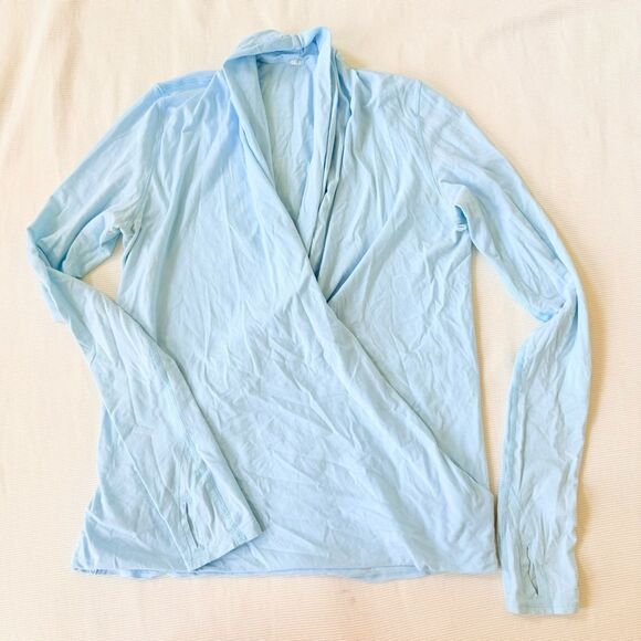 Lululemon Womens Top Vneck Longsleeve Cross Front Stretchy Blue 4 - Picture 1 of 4